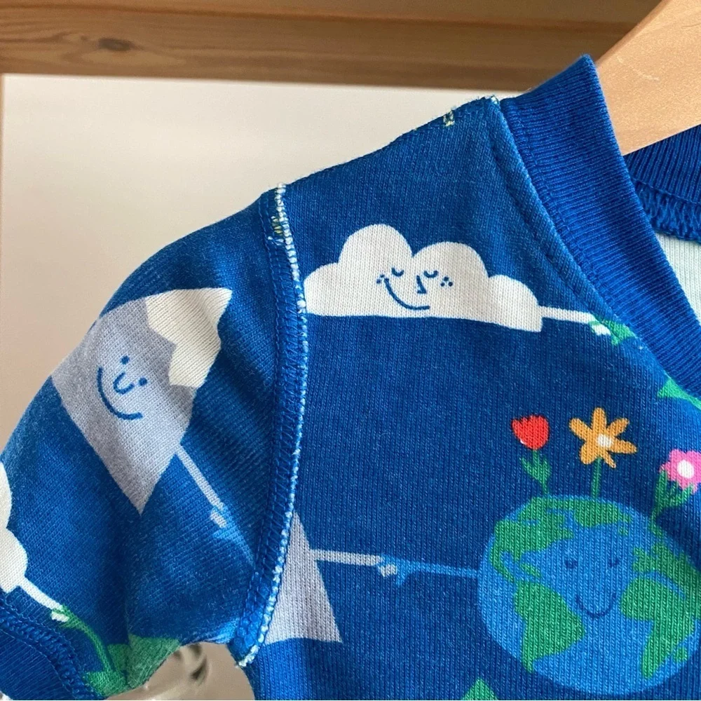 Hanna Andersson Blue Happy Planet Organic Cotton Shortie Sleeper 2t